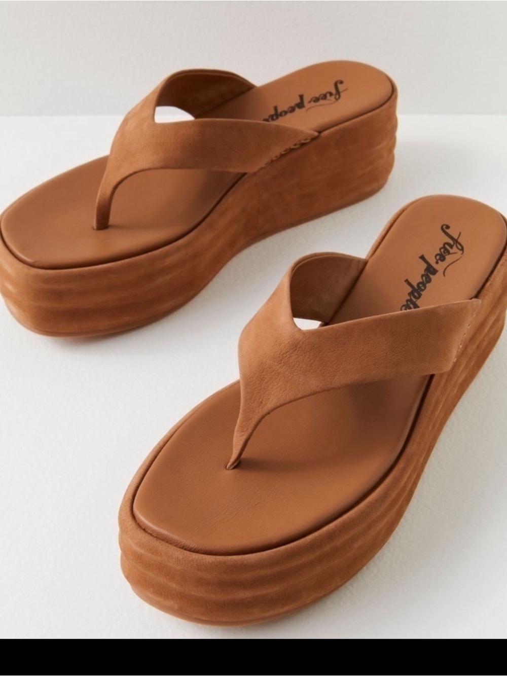 Free People Cognac Platform Thong Sandals
